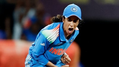 Jemimah Rodrigues celebrates the wicket of South Africa Women's Anneke Bosch during their ICC Women's World Cup 2025 final. (Surjeet Yadav) Jemimah Rodrigues celebrates the wicket of South Africa Women's Anneke Bosch during their ICC Women's World Cup 2025 final. (Surjeet Yadav)
