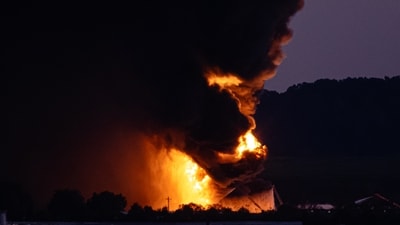 A fireball erupts near airport property after reports of a plane crash at Louisville International Airport, Tuesday, Nov. 4, 2025, in Louisville. (AP) A fireball erupts near airport property after reports of a plane crash at Louisville International Airport, Tuesday, Nov. 4, 2025, in Louisville. (AP)
