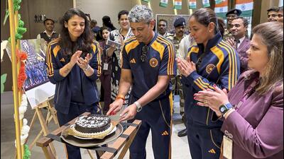 Indian women's cricket team members during a felicitation event. (PTI)