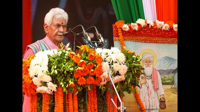 J&K LG Manoj Sinha addresses a gathering during the inauguration of 'Jhiri Mela 2025', at Kanachak village on the outskirts of Jammu, on Tuesday. (PTI) J&K LG Manoj Sinha addresses a gathering during the inauguration of 'Jhiri Mela 2025', at Kanachak village on the outskirts of Jammu, on Tuesday. (PTI)