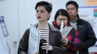 People wait in line to vote in the General Election at the Brooklyn Public Library on November 04, 2025 in the Flatbush neighborhood of the Brooklyn borough in New York City. (Getty Images via AFP) People wait in line to vote in the General Election at the Brooklyn Public Library on November 04, 2025 in the Flatbush neighborhood of the Brooklyn borough in New York City. (Getty Images via AFP)