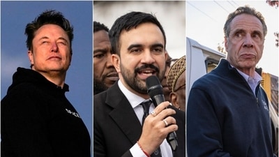 Elon Musk (far left) advised against voting for Republican candidate Curtis Sliwa, while also throwing shade on Zohran Mamdani (middle)