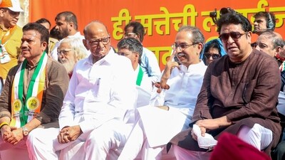 Leaders of MVA alliance - Navnirman Sena (MNS) chief Raj Thackeray, Shiv Sena UBT chief Uddhav Thackeray and NCP-SCP chief Sharad Pawar (ANI) Leaders of MVA alliance - Navnirman Sena (MNS) chief Raj Thackeray, Shiv Sena UBT chief Uddhav Thackeray and NCP-SCP chief Sharad Pawar (ANI)