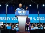 Barack Obama speaks at a rally for New Jersey Democratic gubernatorial candidate Mikie Sherrill in Newark, New Jersey.