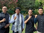 Meghalaya chief minister Conrad K Sangma, TIPRA Motha founder Pradyot Manikya Debbarma, and former BJP spokesperson from Nagaland Mmhonlumo Kikon at the Constitution Club of India in New Delhi on Tuesday. (@SangmaConrad X) Meghalaya chief minister Conrad K Sangma, TIPRA Motha founder Pradyot Manikya Debbarma, and former BJP spokesperson from Nagaland Mmhonlumo Kikon at the Constitution Club of India in New Delhi on Tuesday. (@SangmaConrad X)