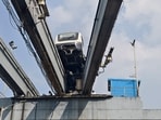 A coach of the Mumbai Monorail suffered significant damage in an accident A coach of the Mumbai Monorail suffered significant damage in an accident