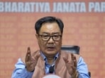 Union minister Kiren Rijiju addresses a press conference at the BJP headquarters in New Delhi on Wednesday. (PTI) Union minister Kiren Rijiju addresses a press conference at the BJP headquarters in New Delhi on Wednesday. (PTI)