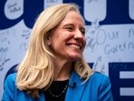 Former Representative Abigail Spanberger, Democratic gubernatorial candidate for Virginia, during a "Rams for Spanberger" campaign event with Virginia Commonwealth University (VCU) students at Monroe Park in Richmond, Virginia, US, on Monday, Nov. 3, 2025. 