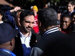Democratic candidate for New York City mayor, Zohran Mamdani greets voters, during the New York City mayoral election
