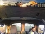 In the video, the driver can be seen seated in his vehicle, then jumping out after hearing an explosive sound. Shocked, he exclaimed, "oh my god." In the video, the driver can be seen seated in his vehicle, then jumping out after hearing an explosive sound. Shocked, he exclaimed, "oh my god."