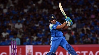Richa Ghosh plays a shot against South Africa during the ICC Women's Cricket World Cup 2025 final match. (Raju Shinde) Richa Ghosh plays a shot against South Africa during the ICC Women's Cricket World Cup 2025 final match. (Raju Shinde)