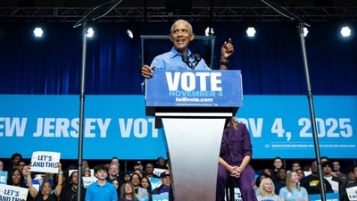 Barack Obama speaks at a rally for New Jersey Democratic gubernatorial candidate Mikie Sherrill in Newark, New Jersey. (AP)