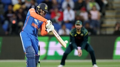 Abhishek Sharma plays a shot over the boundary line for six-runs during the third Twenty20 cricket international match. (AFP) Abhishek Sharma plays a shot over the boundary line for six-runs during the third Twenty20 cricket international match. (AFP)