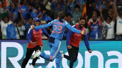 Harmanpreet Kaur celebrates after winning the ICC Women's World Cup. (REUTERS)