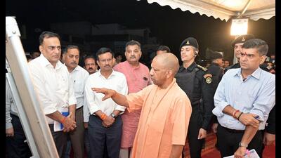 Chief minister Yogi Adityanath during a late-night inspection of the Gorakhpur road-widening project on Tuesday. (Sourced)