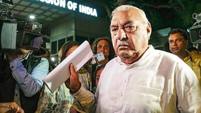 Bhupinder Singh Hooda said "When everyone saw the exit polls. No exit poll anywhere gave the BJP more than 29 seats (HT File Photo) Bhupinder Singh Hooda said "When everyone saw the exit polls. No exit poll anywhere gave the BJP more than 29 seats (HT File Photo)