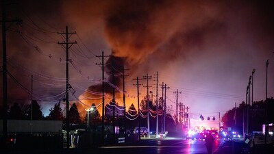 Plumes of smoke rise from the area of a UPS cargo plane crash at Louisville Muhammad Ali International Airport, on Tuesday (AP) Plumes of smoke rise from the area of a UPS cargo plane crash at Louisville Muhammad Ali International Airport, on Tuesday (AP)