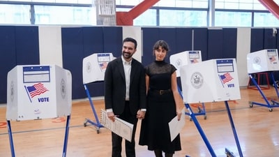 Zohran Mamdani, New York City mayoral candidate, and his wife Rama Duwaji after marking their ballots at a polling station (Bloomberg) Zohran Mamdani, New York City mayoral candidate, and his wife Rama Duwaji after marking their ballots at a polling station (Bloomberg)