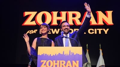 Zohran Mamdani and his wife Rama Duwaji at the Brooklyn Paramount Theater in Brooklyn, New York on November 4. (AFP) Zohran Mamdani and his wife Rama Duwaji at the Brooklyn Paramount Theater in Brooklyn, New York on November 4. (AFP)