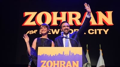 New York City Mayoral candidate Zohran Mamdani (R) celebrates alongside his wife Rama Duwaji (L) during an election night event at the Brooklyn Paramount Theater in Brooklyn, New York. (AFP) New York City Mayoral candidate Zohran Mamdani (R) celebrates alongside his wife Rama Duwaji (L) during an election night event at the Brooklyn Paramount Theater in Brooklyn, New York. (AFP)