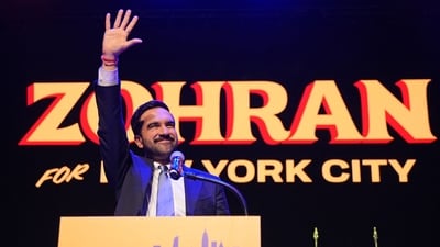 New York City Mayoral candidate Zohran Mamdani celebrates during an election night event at the Brooklyn Paramount Theater in Brooklyn, New York. (AFP) New York City Mayoral candidate Zohran Mamdani celebrates during an election night event at the Brooklyn Paramount Theater in Brooklyn, New York. (AFP)