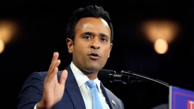 Vivek Ramaswamy speaks at a campaign rally, Oct. 9, 2024, in Reading. (AP) Vivek Ramaswamy speaks at a campaign rally, Oct. 9, 2024, in Reading. (AP)