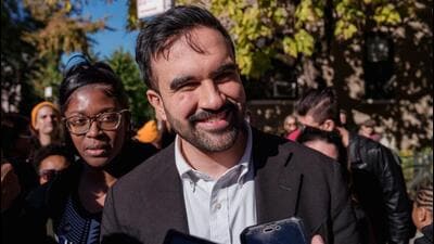 Zohran Mamdani campaigning in the Brooklyn borough of New York on Tuesday. (Bloomberg)