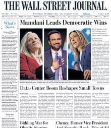 The front page of WSJ on Wednesday after Mamdani's victory (WSJ)