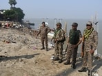 CAPF personnel deployed at Nasriganj ghat in Danapur to keep vigil during the first phase of polling in Patna, Bihar on November 6.