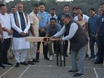 Punjab governor Gulab Chand Kataria during the inauguration of first Bharat Ratna late Atal Bihari Vajpayee District Street Cricket Tournament in Panchkula on Thursday. (Sant Arora/Hindustan Times)