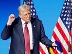 President Donald Trump dances after delivering remarks at the America Business Forum in Miami, Florida.