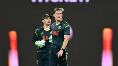 Fast bowler Nathan Ellis was Australia’s standout performer, claiming 3 wickets for 21 runs in 4 overs while cleverly mixing his pace and variations to trouble the Indian batters. (AP) Fast bowler Nathan Ellis was Australia’s standout performer, claiming 3 wickets for 21 runs in 4 overs while cleverly mixing his pace and variations to trouble the Indian batters. (AP)