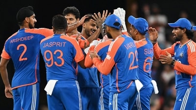 India (168/7) produced a clinical bowling display to successfully defend a below-par total, sealing a commanding 48-run victory over Australia (119) in the fourth T20I and taking an unassailable 2-1 lead in the five-match series. (AP) India (168/7) produced a clinical bowling display to successfully defend a below-par total, sealing a commanding 48-run victory over Australia (119) in the fourth T20I and taking an unassailable 2-1 lead in the five-match series. (AP)