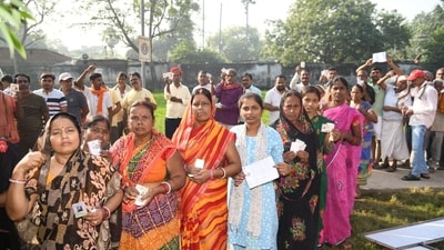 Voting for the first phase of Bihar assembly polls began at 7 am and will conclude at 6 pm, and in some place, at 5 pm. Women voters queued up to cast their votes in Danapur. (Santosh Kumar/HT Photo) Voting for the first phase of Bihar assembly polls began at 7 am and will conclude at 6 pm, and in some place, at 5 pm. Women voters queued up to cast their votes in Danapur. (Santosh Kumar/HT Photo)