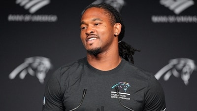 Carolina Panthers running back Rico Dowdle responds to questions during a news conference after the team's NFL football game against the Dallas Cowboys, Sunday, Oct. 12, 2025, in Charlotte, N.C. (AP Photo/Jacob Kupferman) (AP) Carolina Panthers running back Rico Dowdle responds to questions during a news conference after the team's NFL football game against the Dallas Cowboys, Sunday, Oct. 12, 2025, in Charlotte, N.C. (AP Photo/Jacob Kupferman) (AP)