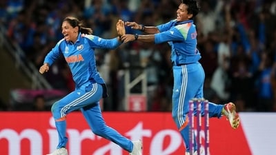 India's captain Harmanpreet Kaur (L) and allrounder Deepti Sharma celebrate the dismissal of South Africa skipper Laura Wolvaardt in the ICC Women's Cricket World Cup final (HT_PRINT) India's captain Harmanpreet Kaur (L) and allrounder Deepti Sharma celebrate the dismissal of South Africa skipper Laura Wolvaardt in the ICC Women's Cricket World Cup final (HT_PRINT)