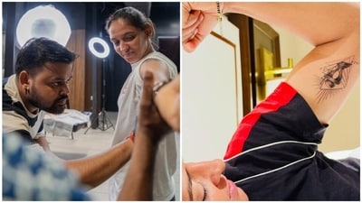 Harmanpreet Kaur gets a tattoo of World Cup trophy after historic win. (Pics courtesy: Aliens Tattoo and Instagram/ Harmanpreet Kaur) Harmanpreet Kaur gets a tattoo of World Cup trophy after historic win. (Pics courtesy: Aliens Tattoo and Instagram/ Harmanpreet Kaur)
