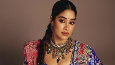 Janhvi Kapoor wore a choker with coloured stones to complete her look. (Instagram/@janhvikapoor) Janhvi Kapoor wore a choker with coloured stones to complete her look. (Instagram/@janhvikapoor)