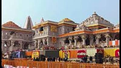 The 22 feet long and 11 feet wide flag will be raised on a 42-foot pole atop 161-foot spire of Ram temple. (HT file) The 22 feet long and 11 feet wide flag will be raised on a 42-foot pole atop 161-foot spire of Ram temple. (HT file)