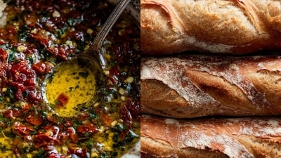 Warm, crusty bread with oil dripping down your arms — a winter fever dream! (Photos: Pinterest, NYT Cooking)