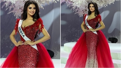 Miss Universe India 2025 Manika Vishwakarma dazzles in red gown at Bangkok ceremony. (Instagram) Miss Universe India 2025 Manika Vishwakarma dazzles in red gown at Bangkok ceremony. (Instagram)
