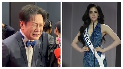 Nawat Itsaragrisil cries in a public apology while Miss Mexico Fatima Bosch returns to the Miss Universe stage. Nawat Itsaragrisil cries in a public apology while Miss Mexico Fatima Bosch returns to the Miss Universe stage.