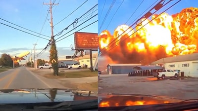 A dashcam of a car driving by the area captured the moment UPS flight 2976 crashed near the Louisville airport. (Grab from video on X/BNODesk) A dashcam of a car driving by the area captured the moment UPS flight 2976 crashed near the Louisville airport. (Grab from video on X/BNODesk)