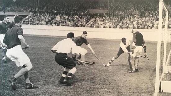 Indian hockey team in action at the 1928 Olympics. (Stick2hockey.com)
