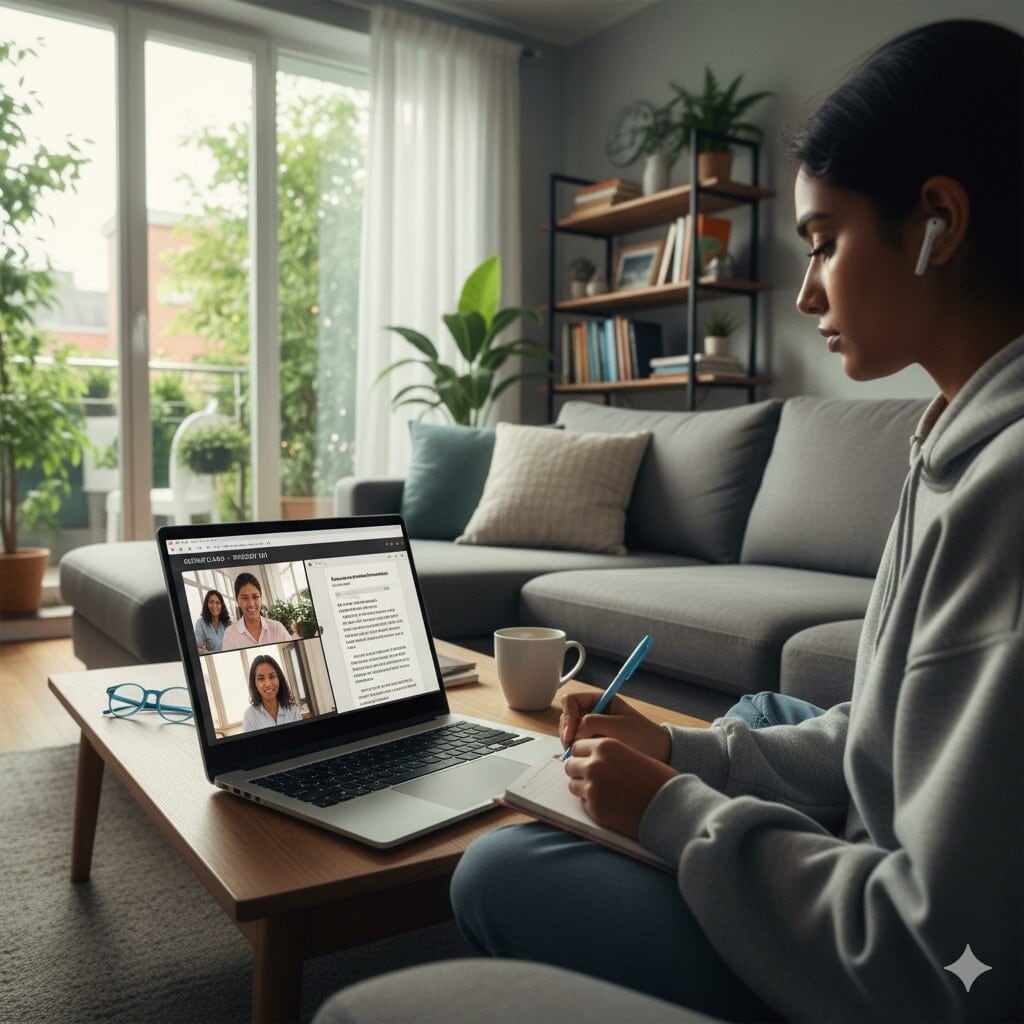 Student attending one-to-one online tuition at home