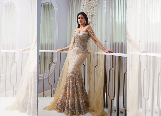 Janhvi Kapoor wore a corset and lehenga by Tarun Tahiliani for a high-profile wedding last year.