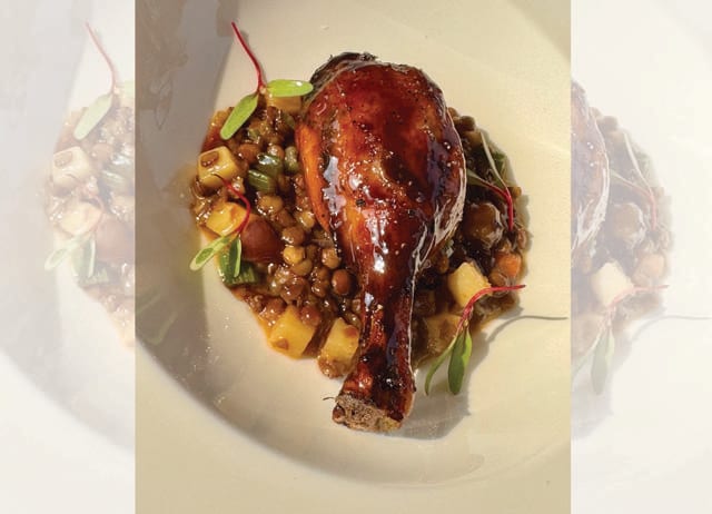 The Oberoi Rajvilas serves a great Mallard Duck on lentils. The Oberoi Rajvilas serves a great Mallard Duck on lentils.