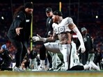 Maxx Crosby #98 of the Las Vegas Raiders warms up prior to the game against the Denver Broncos 