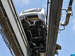 Mumbai, India. Nov 05, 2025 - The new Monorail racks derailed outside the Monorail depot in Wadala during a trial run. Monorail services suspended from September 20, 2025, to facilitate the installation of new rakes, the commissioning of the CBTC-based signalling system, and an overall fleet and infrastructure upgrade. Mumbai, India. Nov 05, 2025. (Photo by Raju Shinde/HT Photo)