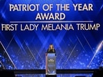 US first lady Melania Trump accepts the Patriot of the Year Award onstage during the 2025 Fox Nation Patriot Awards at Tilles Center for the Performing Arts on November 6, 2025 in New York. US first lady Melania Trump accepts the Patriot of the Year Award onstage during the 2025 Fox Nation Patriot Awards at Tilles Center for the Performing Arts on November 6, 2025 in New York.